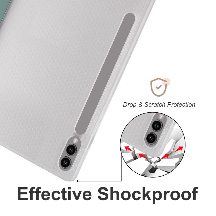 For Samsung Galaxy Tab S10 FE / S9 3-folding Transparent TPU Smart Leather Tablet Case with Pen Slot