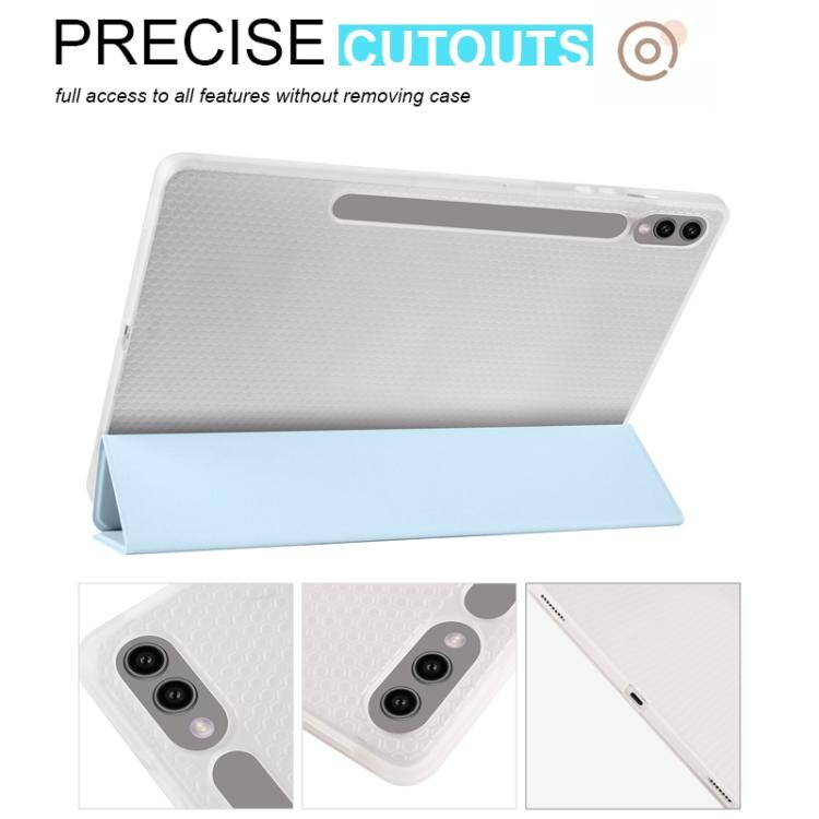 For Samsung Galaxy Tab S10 FE / S9 3-folding Transparent TPU Smart Leather Tablet Case with Pen Slot