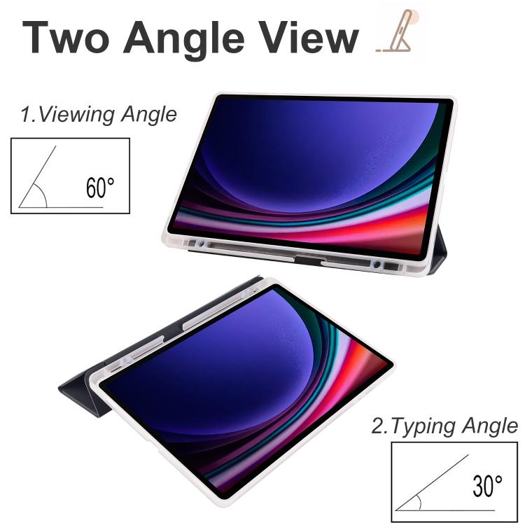 For Samsung Galaxy Tab S10 FE / S9 3-folding Transparent TPU Smart Leather Tablet Case with Pen Slot