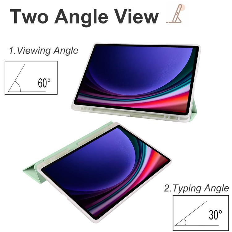For Samsung Galaxy Tab S10 FE / S9 3-folding Transparent TPU Smart Leather Tablet Case with Pen Slot