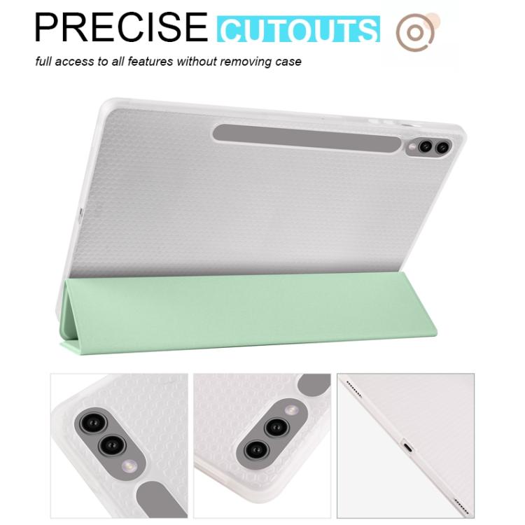 For Samsung Galaxy Tab S10 FE / S9 3-folding Transparent TPU Smart Leather Tablet Case with Pen Slot