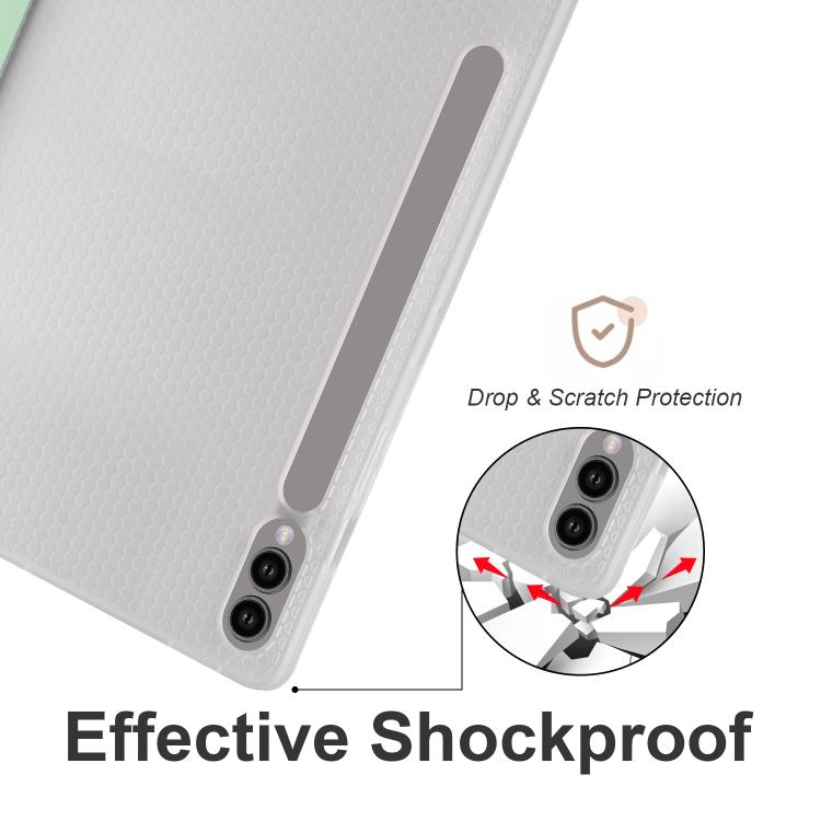 For Samsung Galaxy Tab S10 FE / S9 3-folding Transparent TPU Smart Leather Tablet Case with Pen Slot