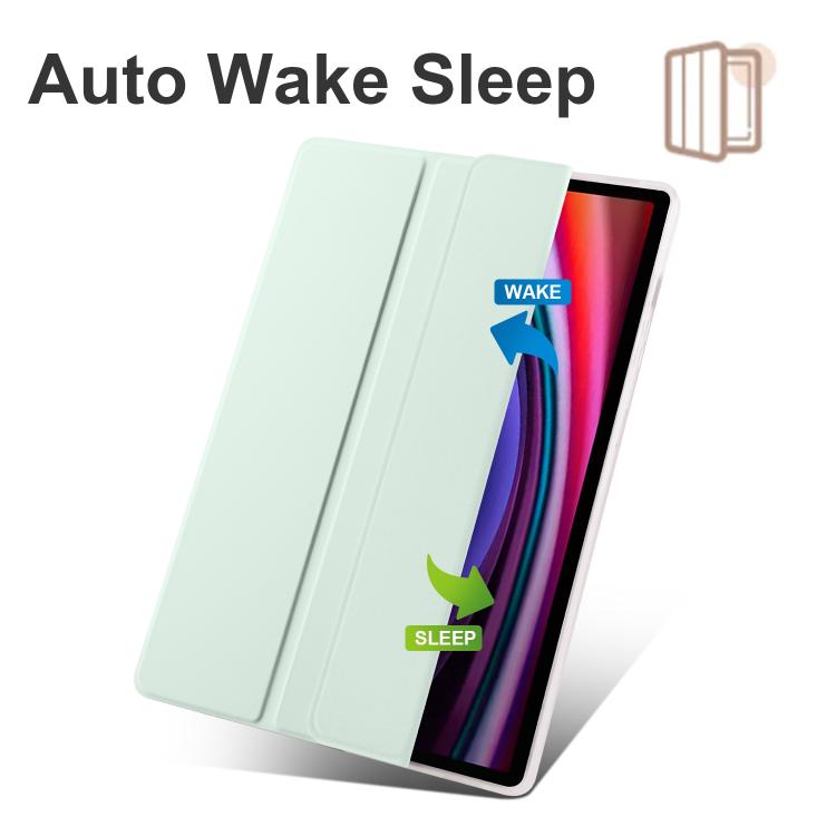 For Samsung Galaxy Tab S10 FE / S9 3-folding Transparent TPU Smart Leather Tablet Case with Pen Slot