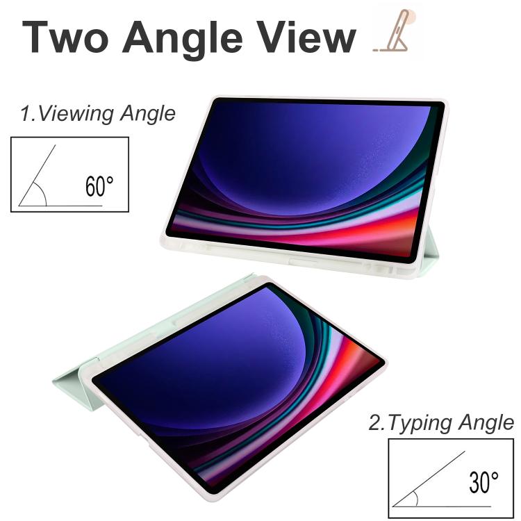 For Samsung Galaxy Tab S10 FE / S9 3-folding Transparent TPU Smart Leather Tablet Case with Pen Slot