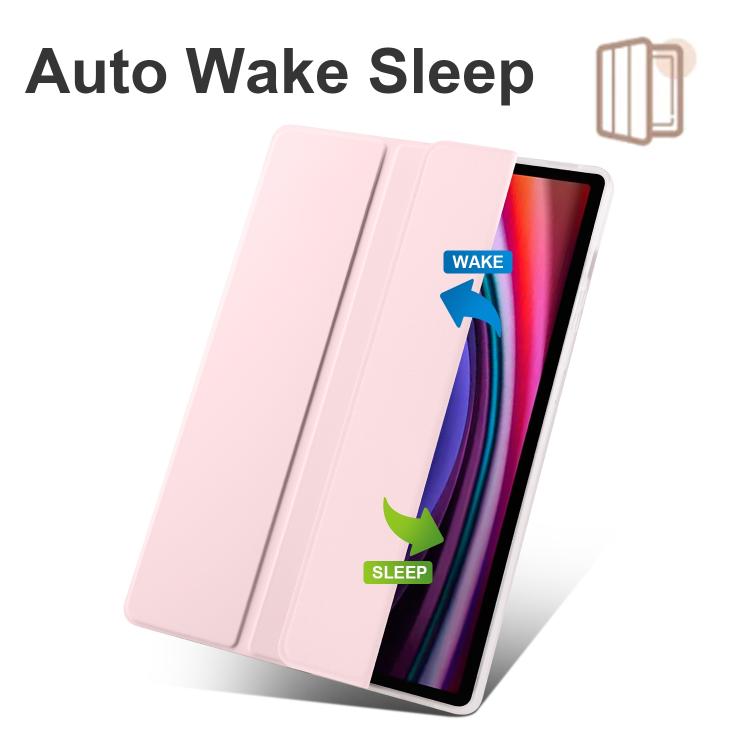 For Samsung Galaxy Tab S10 FE / S9 3-folding Transparent TPU Smart Leather Tablet Case with Pen Slot