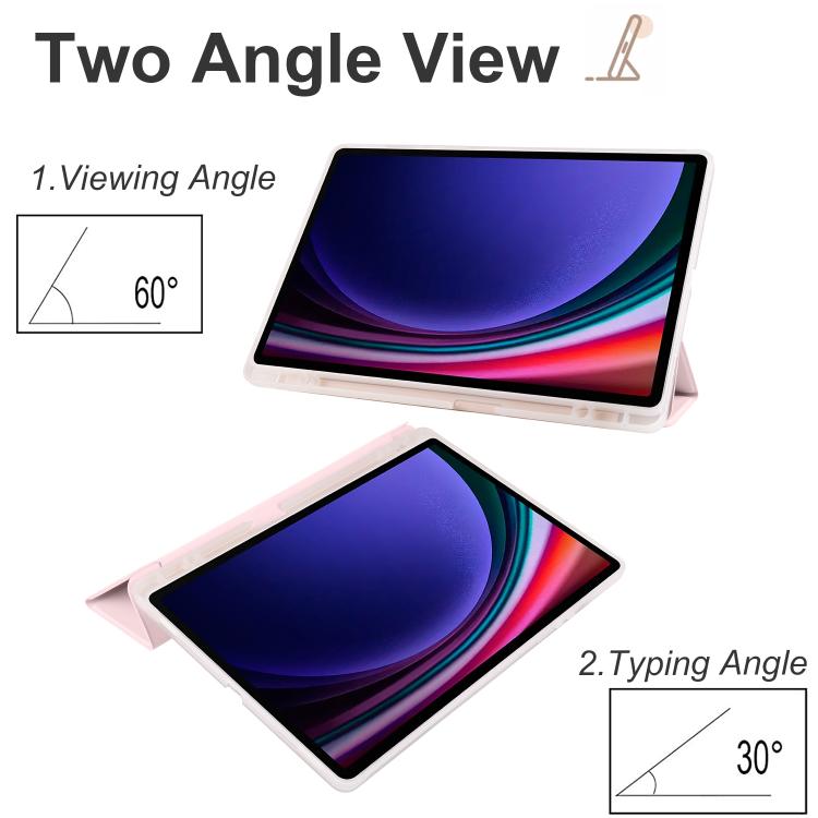 For Samsung Galaxy Tab S10 FE / S9 3-folding Transparent TPU Smart Leather Tablet Case with Pen Slot