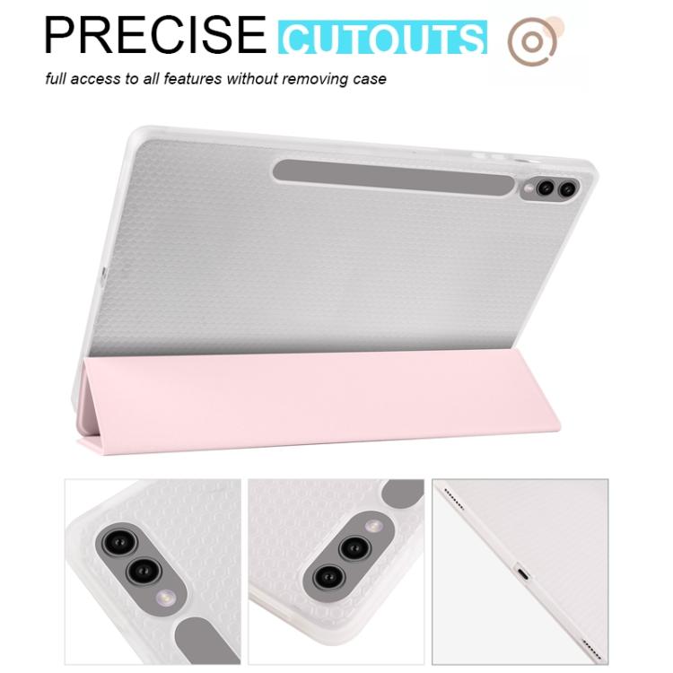 For Samsung Galaxy Tab S10 FE / S9 3-folding Transparent TPU Smart Leather Tablet Case with Pen Slot