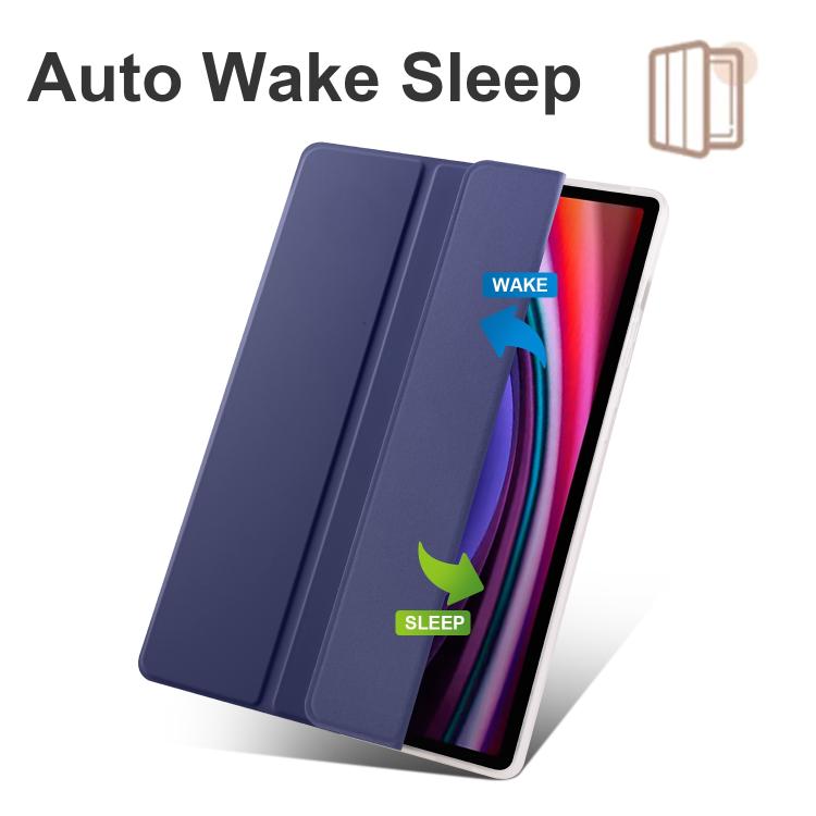 For Samsung Galaxy Tab S10 FE / S9 3-folding Transparent TPU Smart Leather Tablet Case with Pen Slot