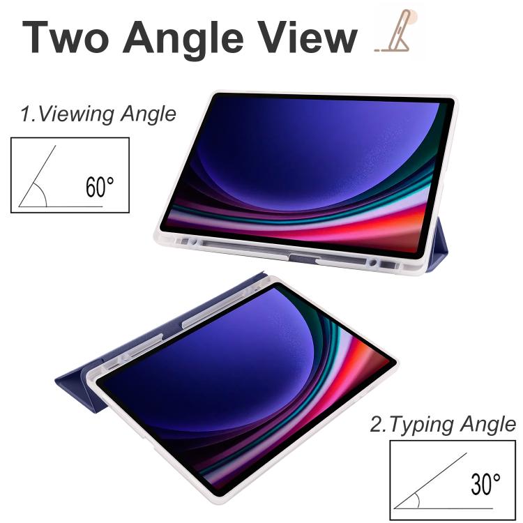 For Samsung Galaxy Tab S10 FE / S9 3-folding Transparent TPU Smart Leather Tablet Case with Pen Slot