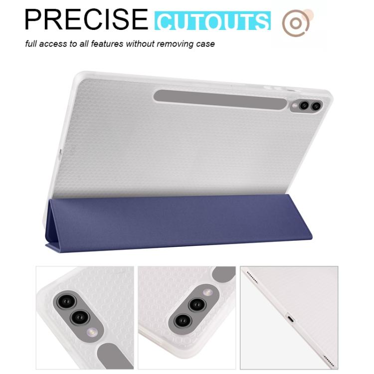For Samsung Galaxy Tab S10 FE / S9 3-folding Transparent TPU Smart Leather Tablet Case with Pen Slot
