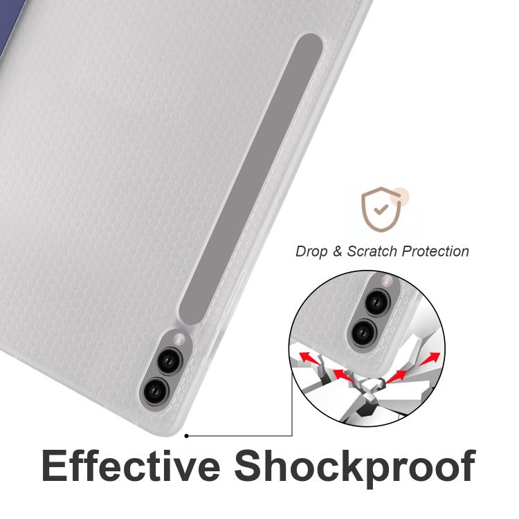 For Samsung Galaxy Tab S10 FE / S9 3-folding Transparent TPU Smart Leather Tablet Case with Pen Slot