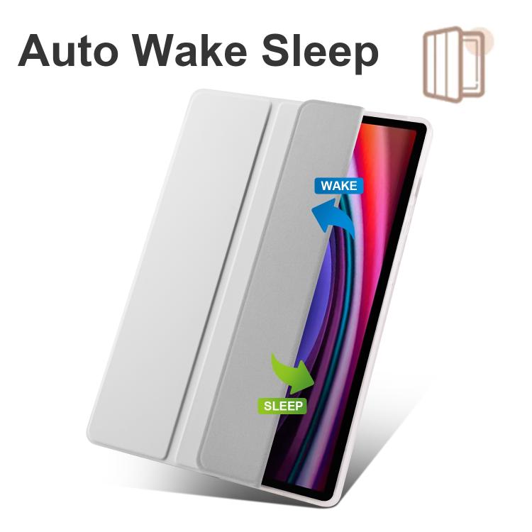 For Samsung Galaxy Tab S10 FE / S9 3-folding Transparent TPU Smart Leather Tablet Case with Pen Slot
