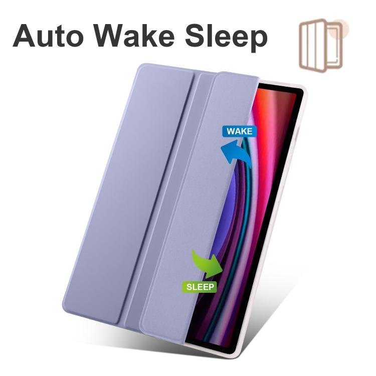 For Samsung Galaxy Tab S10 FE / S9 3-folding Transparent TPU Smart Leather Tablet Case with Pen Slot