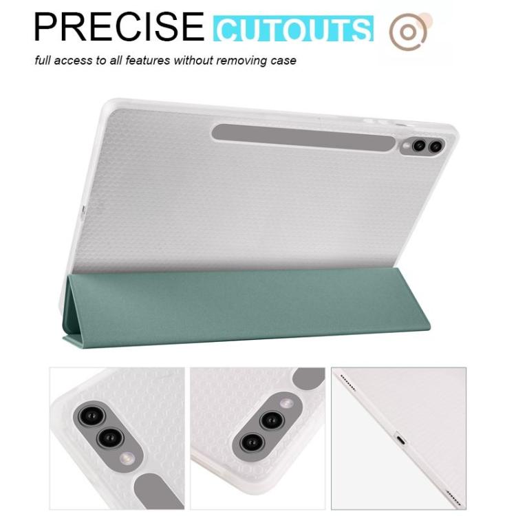 For Samsung Galaxy Tab S11 3-folding Transparent TPU Smart Leather Tablet Case with Pen Slot
