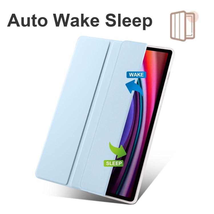 For Samsung Galaxy Tab S11 3-folding Transparent TPU Smart Leather Tablet Case with Pen Slot