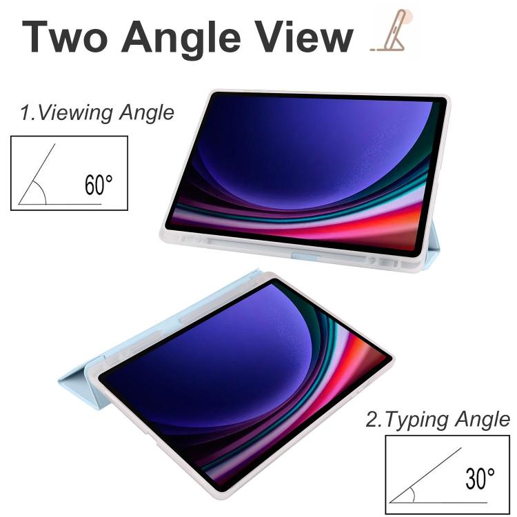 For Samsung Galaxy Tab S11 3-folding Transparent TPU Smart Leather Tablet Case with Pen Slot