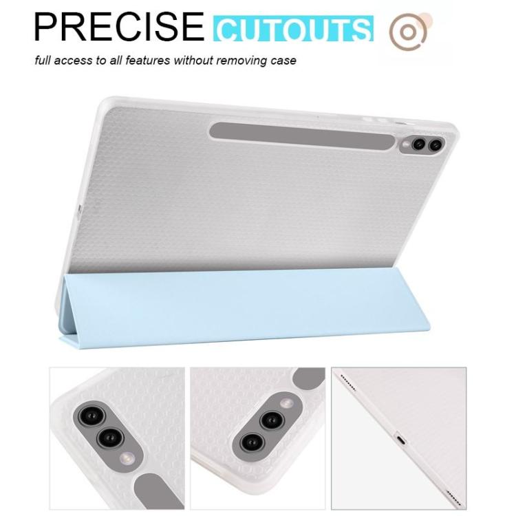 For Samsung Galaxy Tab S11 3-folding Transparent TPU Smart Leather Tablet Case with Pen Slot