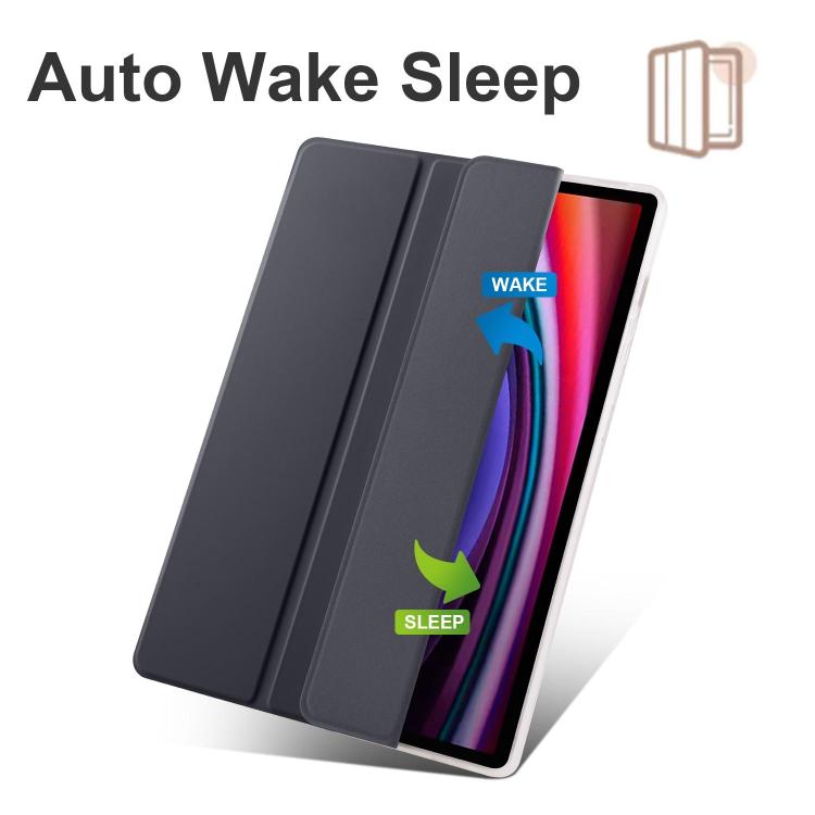 For Samsung Galaxy Tab S11 3-folding Transparent TPU Smart Leather Tablet Case with Pen Slot