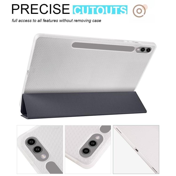 For Samsung Galaxy Tab S11 3-folding Transparent TPU Smart Leather Tablet Case with Pen Slot