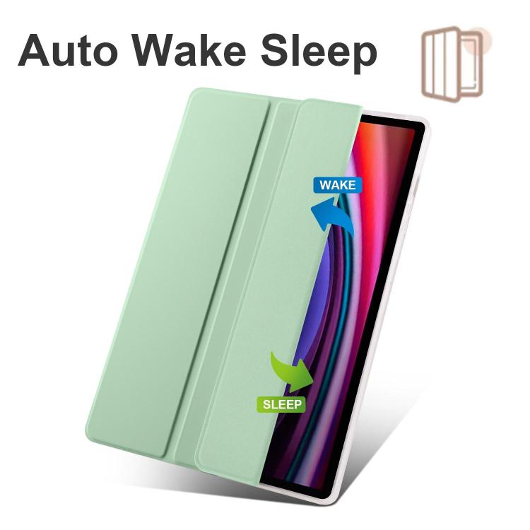 For Samsung Galaxy Tab S11 3-folding Transparent TPU Smart Leather Tablet Case with Pen Slot