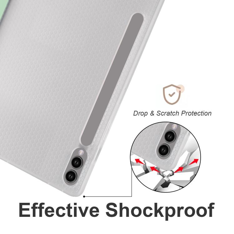 For Samsung Galaxy Tab S11 3-folding Transparent TPU Smart Leather Tablet Case with Pen Slot
