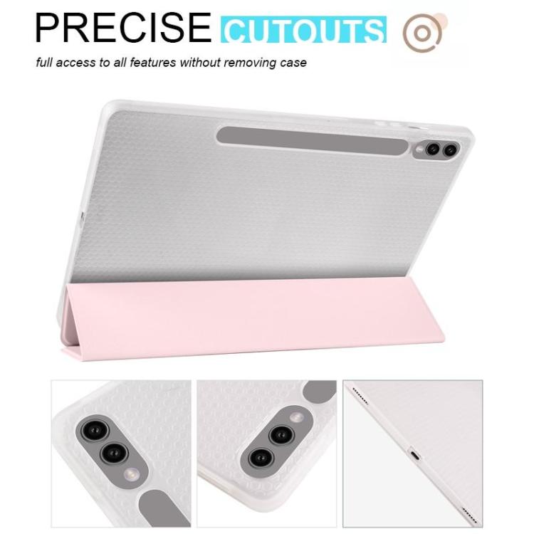For Samsung Galaxy Tab S11 3-folding Transparent TPU Smart Leather Tablet Case with Pen Slot