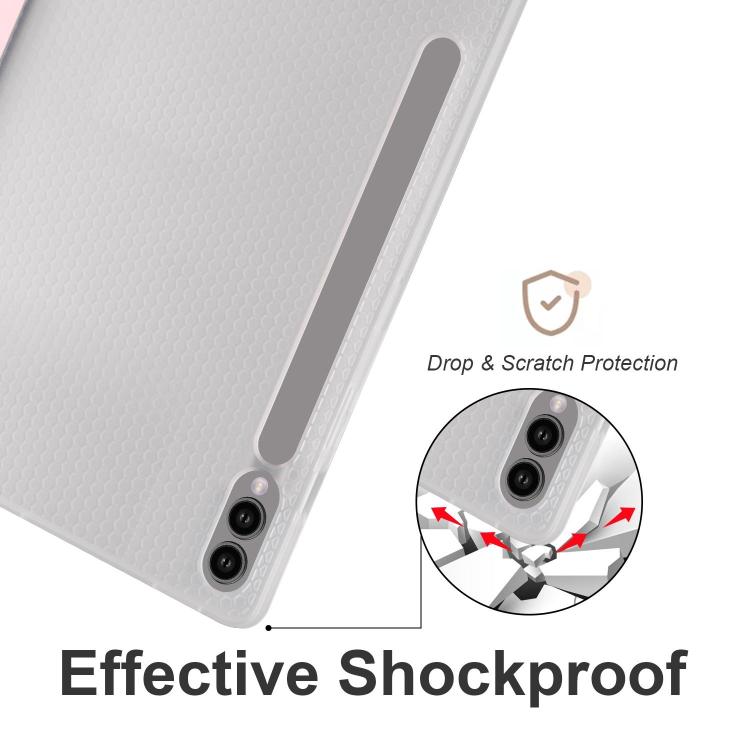 For Samsung Galaxy Tab S11 3-folding Transparent TPU Smart Leather Tablet Case with Pen Slot