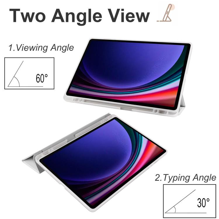 For Samsung Galaxy Tab S11 3-folding Transparent TPU Smart Leather Tablet Case with Pen Slot
