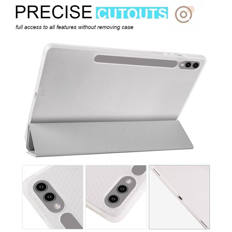 For Samsung Galaxy Tab S11 3-folding Transparent TPU Smart Leather Tablet Case with Pen Slot