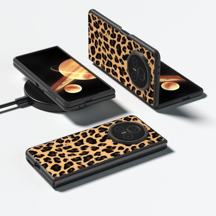 For Honor Magic V3 Black Edge Leopard PU Phone Case