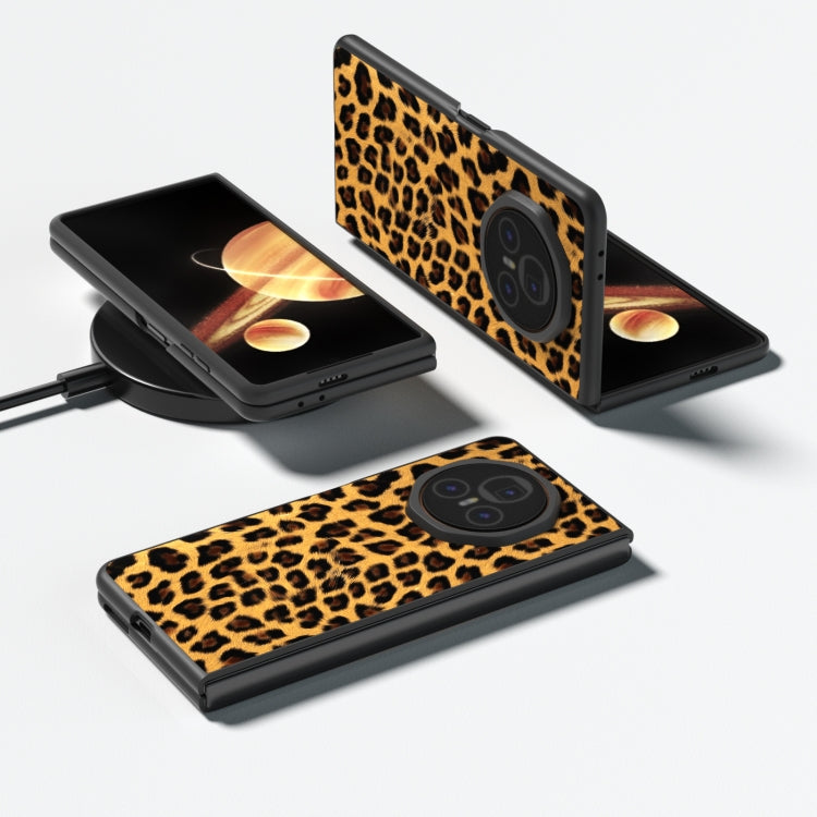 For Honor Magic V3 Black Edge Leopard PU Phone Case