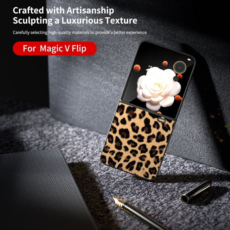 For Honor Magic V Flip Black Edge Leopard PU Phone Case
