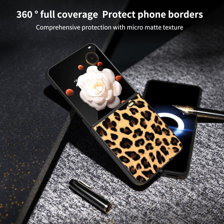 For Honor Magic V Flip Black Edge Leopard PU Phone Case