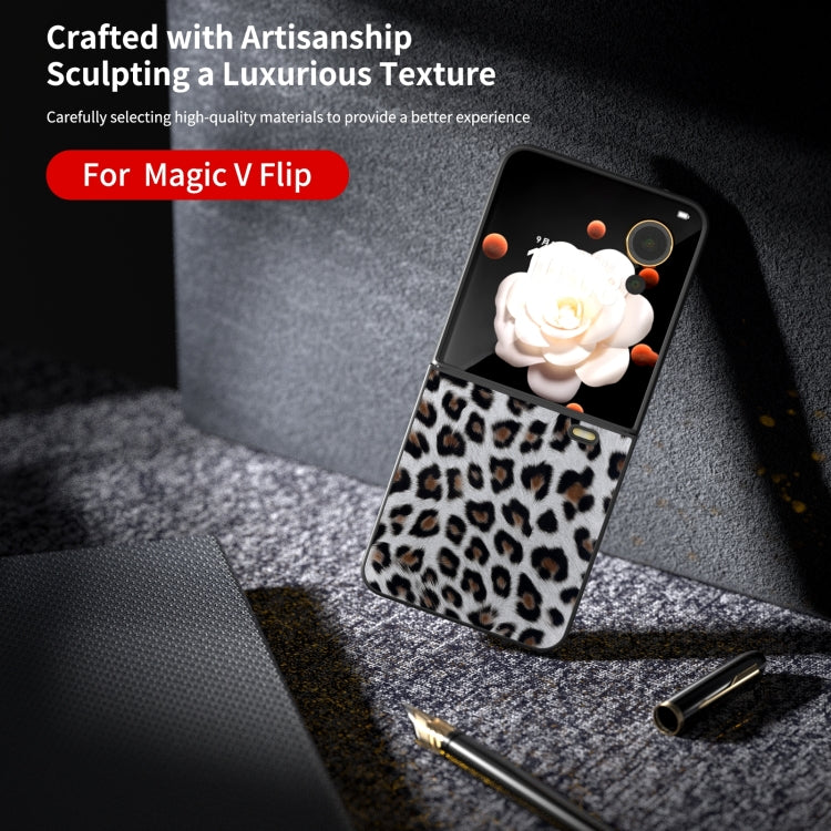 For Honor Magic V Flip Black Edge Leopard PU Phone Case