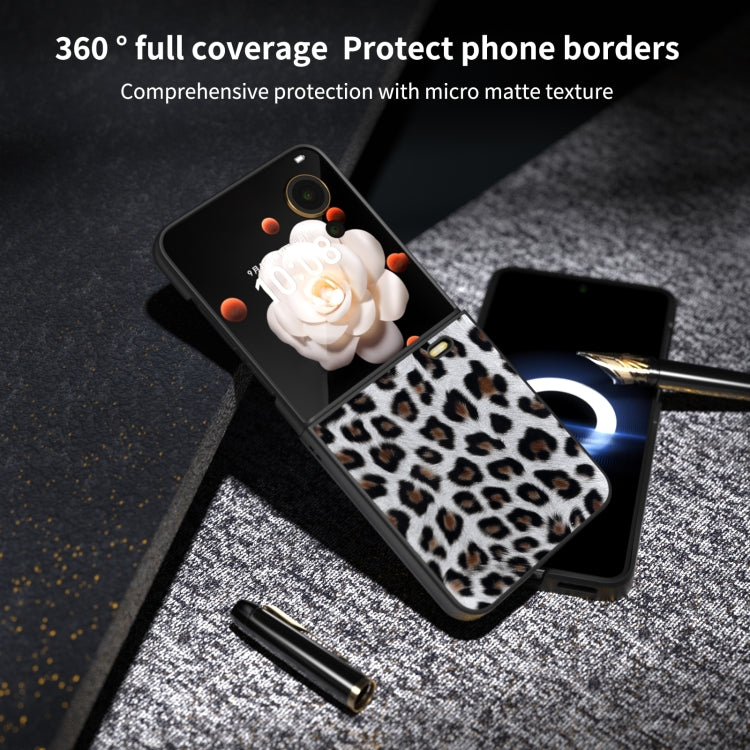 For Honor Magic V Flip Black Edge Leopard PU Phone Case