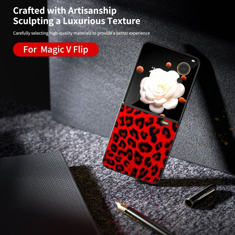 For Honor Magic V Flip Black Edge Leopard PU Phone Case