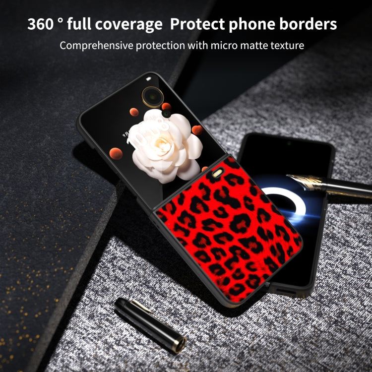 For Honor Magic V Flip Black Edge Leopard PU Phone Case