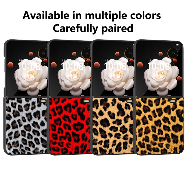 For Honor Magic V Flip Black Edge Leopard PU Phone Case