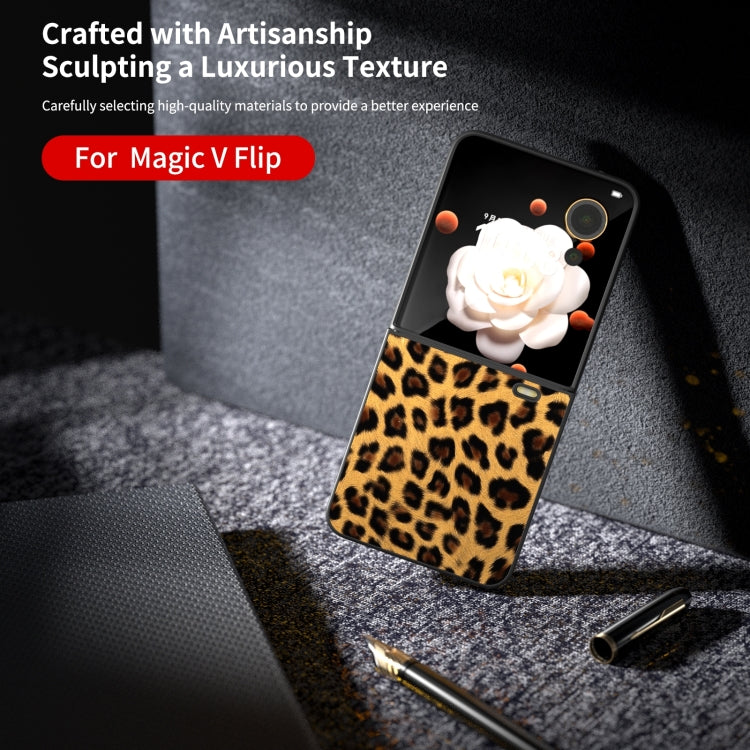 For Honor Magic V Flip Black Edge Leopard PU Phone Case