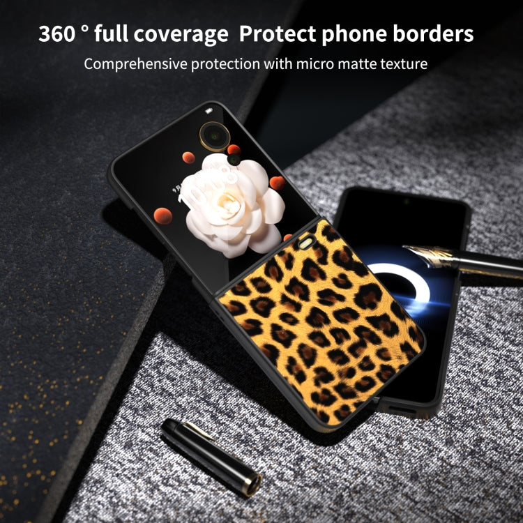 For Honor Magic V Flip Black Edge Leopard PU Phone Case