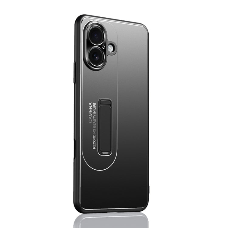 For iPhone 16 Frosted Metal Hybrid TPU Holder Phone Case