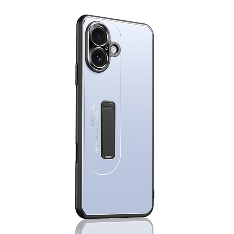 For iPhone 16 Frosted Metal Hybrid TPU Holder Phone Case