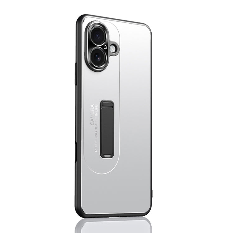 For iPhone 16 Frosted Metal Hybrid TPU Holder Phone Case