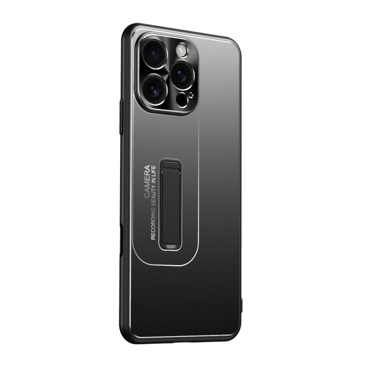 For iPhone 16 Pro Frosted Metal Hybrid TPU Holder Phone Case
