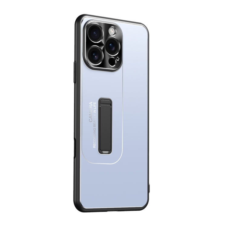 For iPhone 16 Pro Frosted Metal Hybrid TPU Holder Phone Case