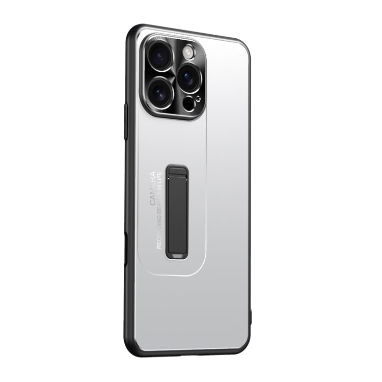 For iPhone 16 Pro Frosted Metal Hybrid TPU Holder Phone Case