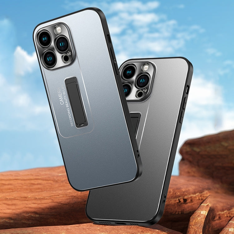 For iPhone 16 Frosted Metal Hybrid TPU Holder Phone Case