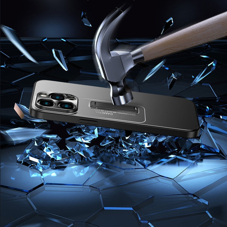 For iPhone 16 Pro Max Frosted Metal Hybrid TPU Holder Phone Case
