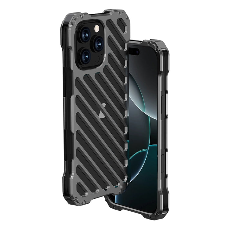For iPhone 16 Pro Max R-JUST RJ-50 Hollow Breathable Armor Metal Phone Case - Space Grey