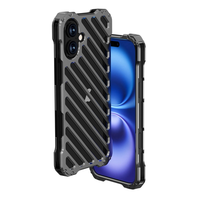 For iPhone 16 Plus R-JUST RJ-50 Hollow Breathable Armor Metal Phone Case - Space Grey